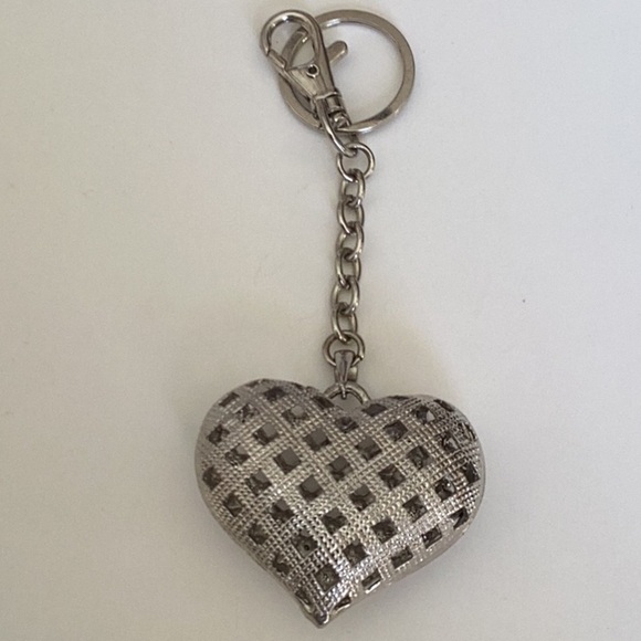 Silver Heart Shaped Keychain with Faux Diamonds - Picture 3 of 5